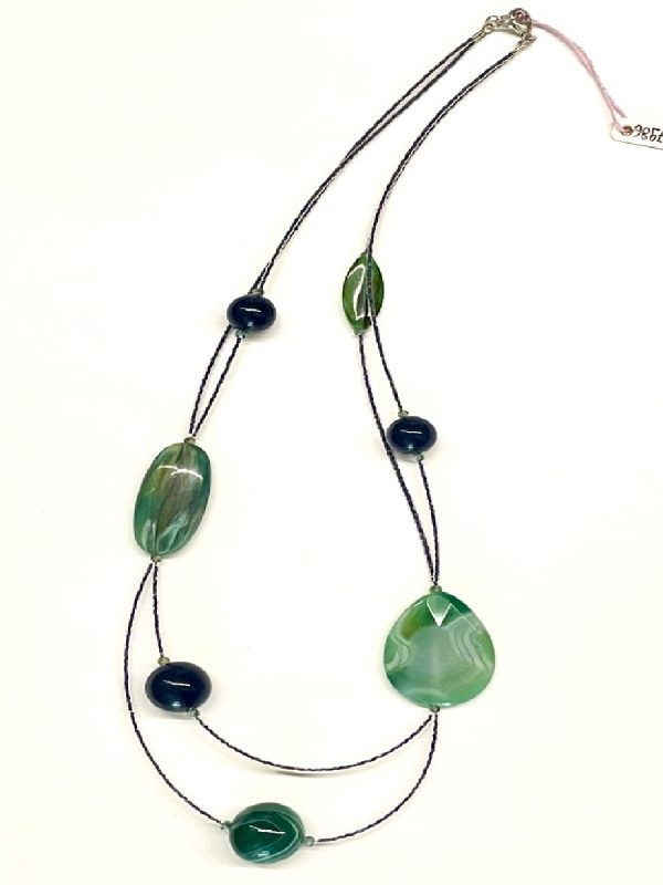 Necklace with natural stones. Green and blue comb.
